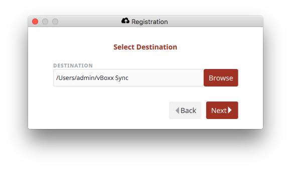 select folder destination - vBoxxCloud
