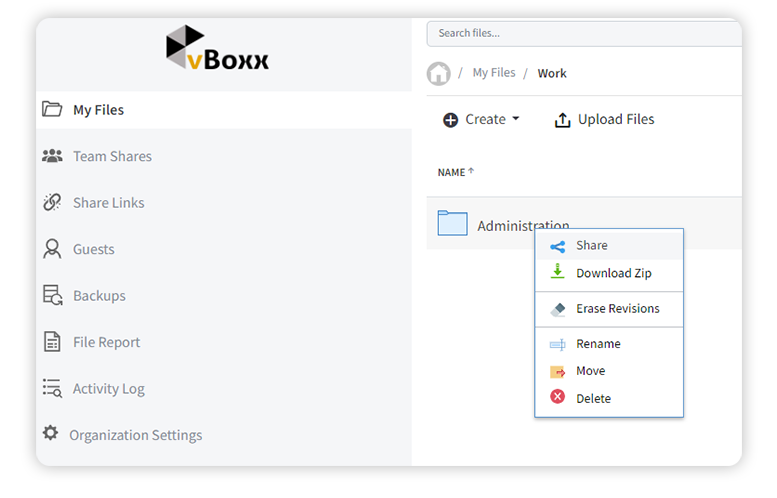 share files from the web interface - vBoxxCloud