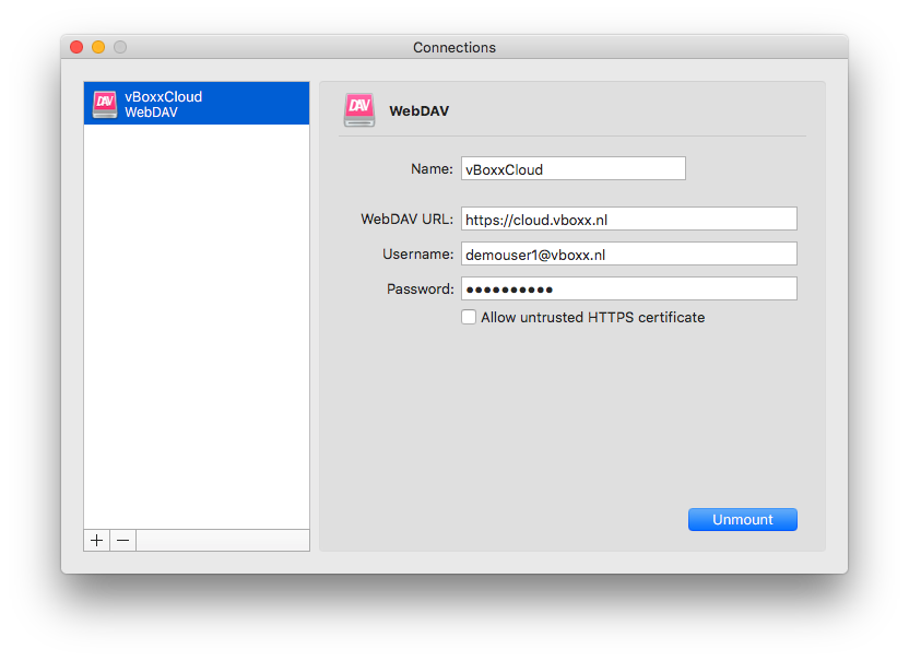 setting up WebDAV with CloudMounter - vBoxxCloud