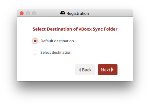 select destination of vBoxx Sync Folder - vBoxxCloud