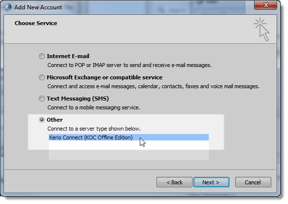 adding kerio account outlook