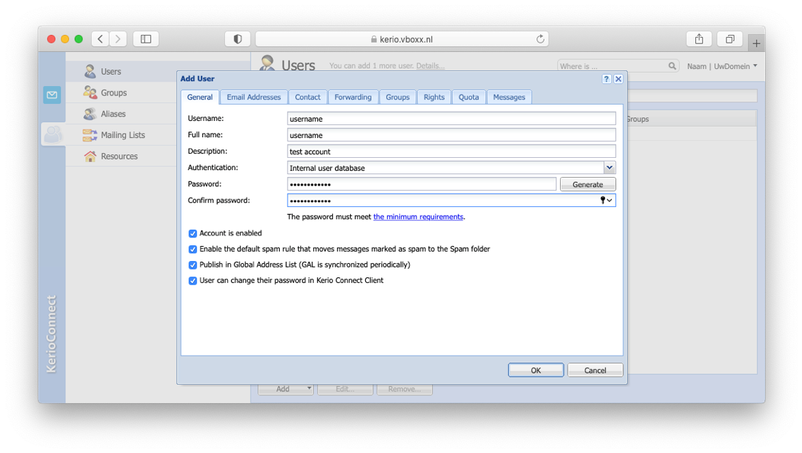 Create Kerio accounts as an admin 2 - vBoxx