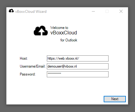 login outlook plugin - vBoxxCloud